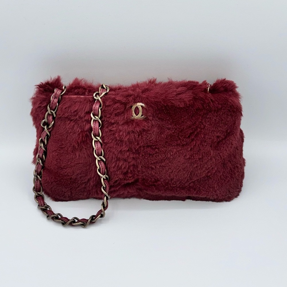 Chanel Vintage Rabbit Fur Coco Mark Chain Shoulder Bag